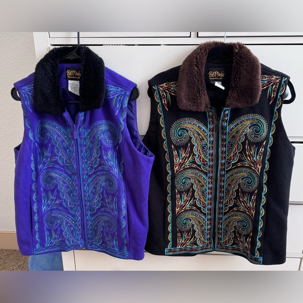 Bob Mackie Embroidered Vest Duo — Purple & Black Size Large